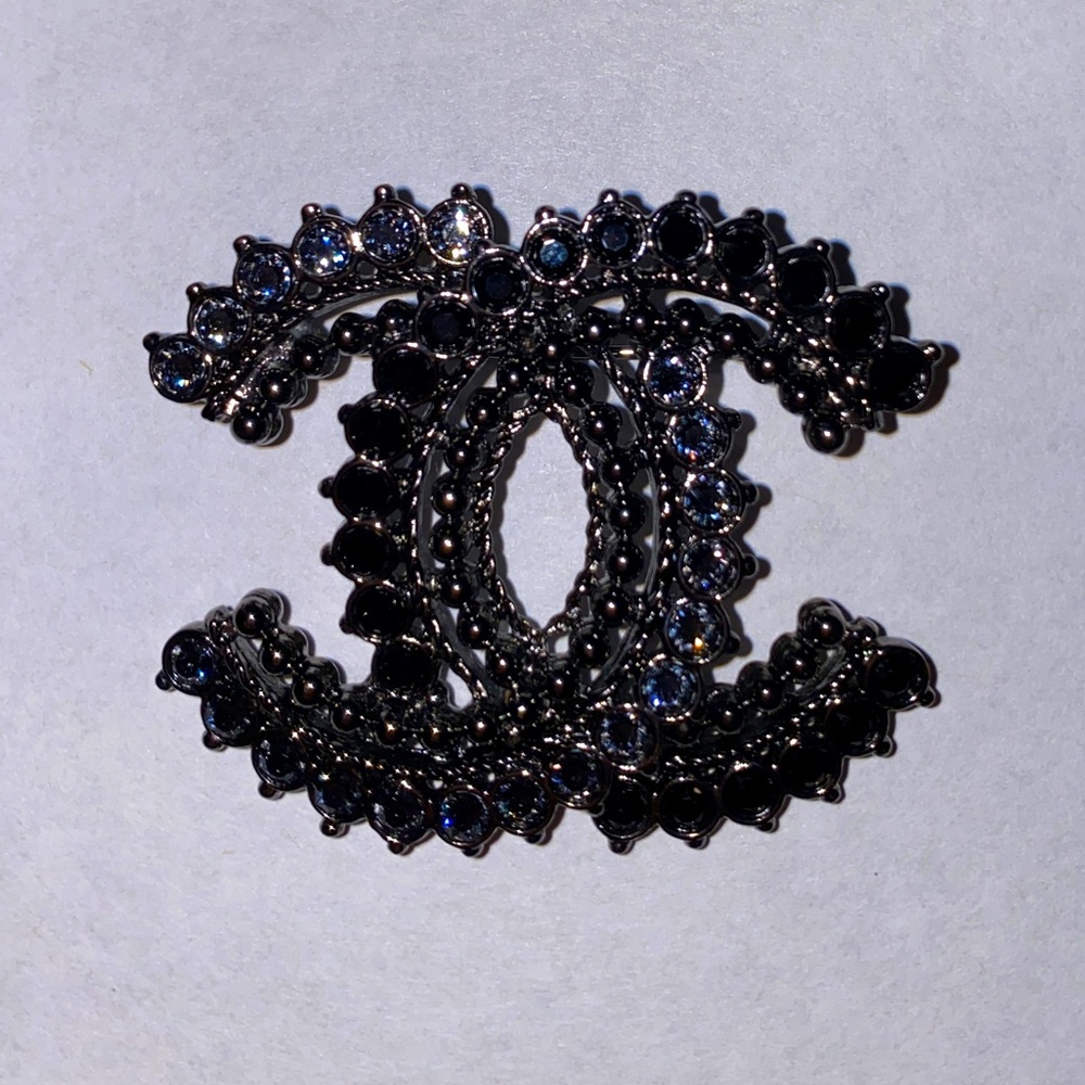 Chanel CC Brooch (blue and black crystal)